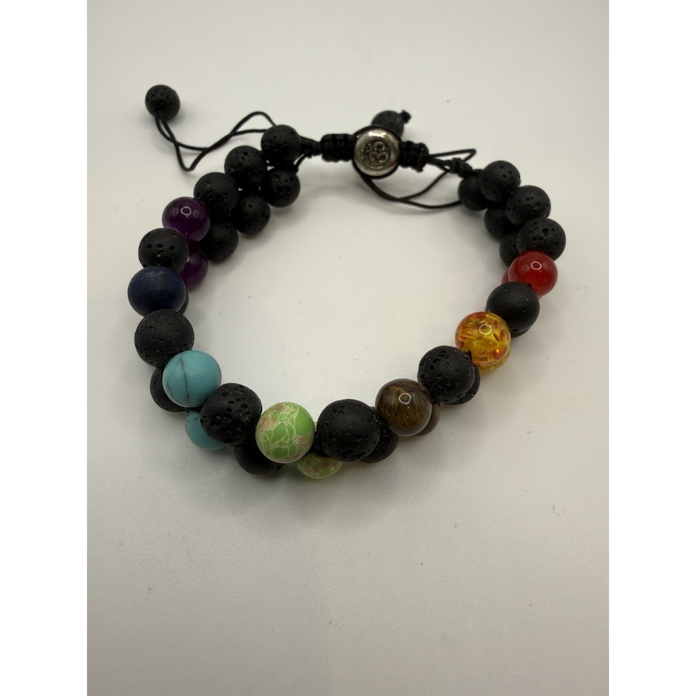 Lava Stone Chakra Bracelet Double Strand Adjustable Boho Yoga Meditation Color